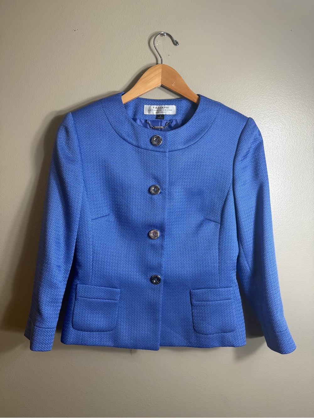 Tahari Arthur S Levine Periwinkle Blue Textured Career Blazer